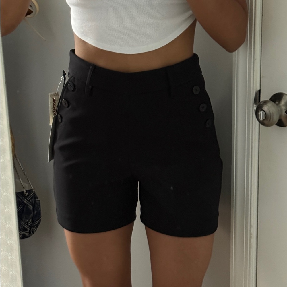Rachel Zoe High Waist Black Shorts with Button Accents